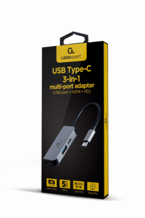 ADAPTADOR MULTIPUERTO USB TIPO C 3 EN 1 PUERTO USB HDMI PD PLATA