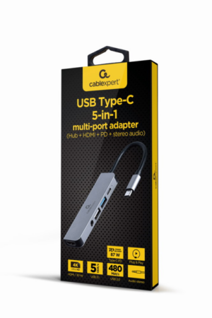 ADAPTADOR MULTIPUERTO USB TIPO C 5 EN 1 HUB HDMI PD AUDIO ESTERO