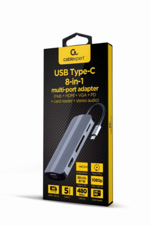 ADAPTADOR MULTIPUERTO USB TIPO-C 8 EN 1 PLATA