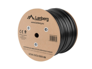 BOBINA CABLE RED LANBERG EXTERIOR UTP RJ45 CAT.6 SOLIDO CU AWG24 305M NEGRO FLU