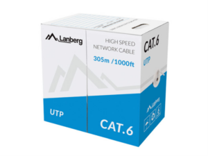 BOBINA CABLE RED LANBERG UTP RJ45 1GB/S SOLIDO CCA AWG23 305M  GRIS