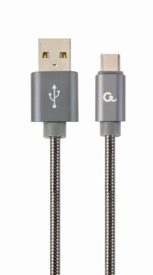 CABLE DE CARGA Y DATOS GEMBIRD USB TIPO C DE METAL EN ESPIRAL PREMIUM, 2M, GRIS