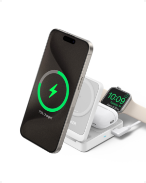 CARGADOR ANKER MAGGO MAGNETIC WIRELESS CHARGER 15W FOLDABLE 3-IN-1 WHITE EU PLUG