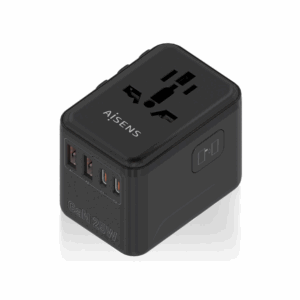 ADAPTADOR AISENS ENCHUFE UNIVERSAL VIAJE CARGADOR USB GAN 25W NEGRO