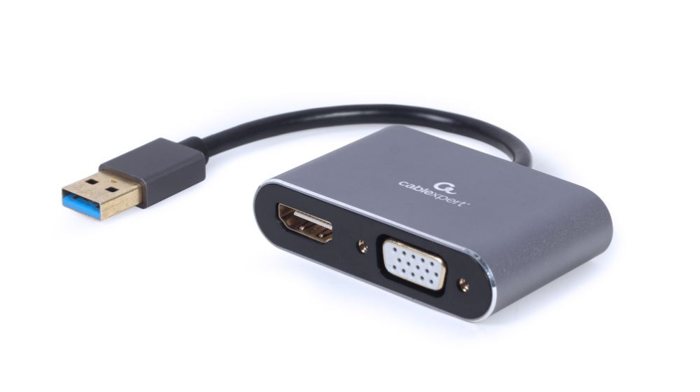 ADAPTADOR DE PANTALLA GEMBIRD USB A HDMI , VGA, GRIS ESPACIAL