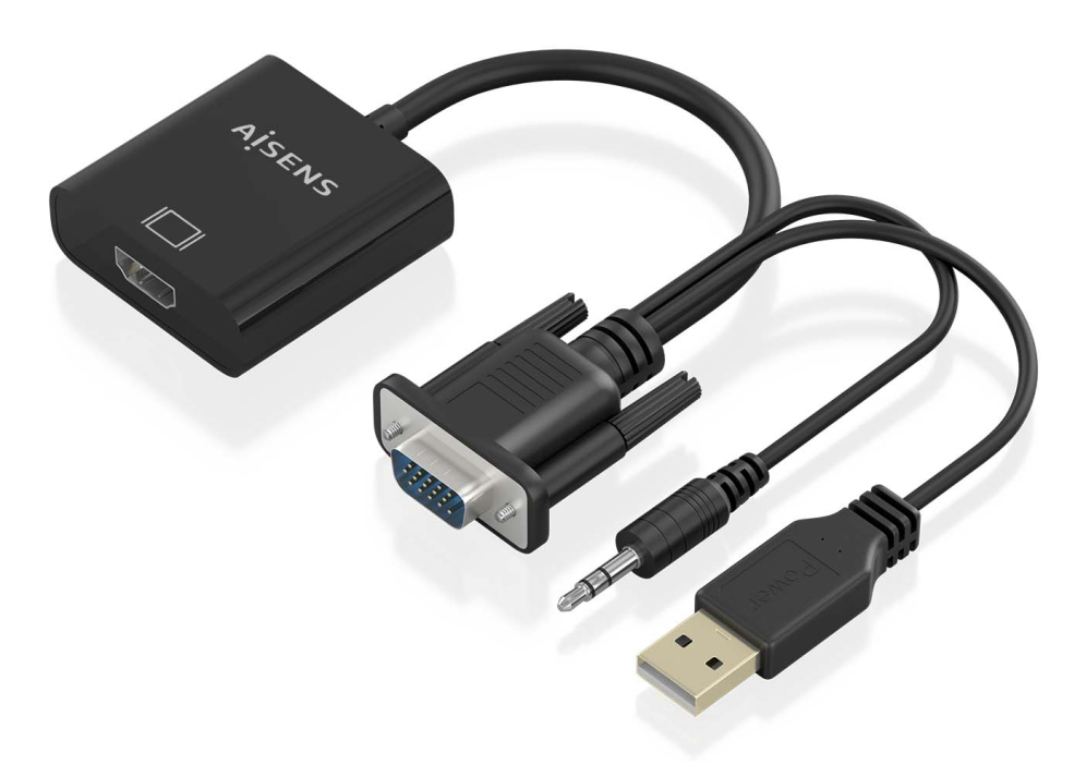 CABLE CONVERSOR AISENS SVGA/M+JACK 3.5/M+USB-A/M A HDMI A/H 20CM