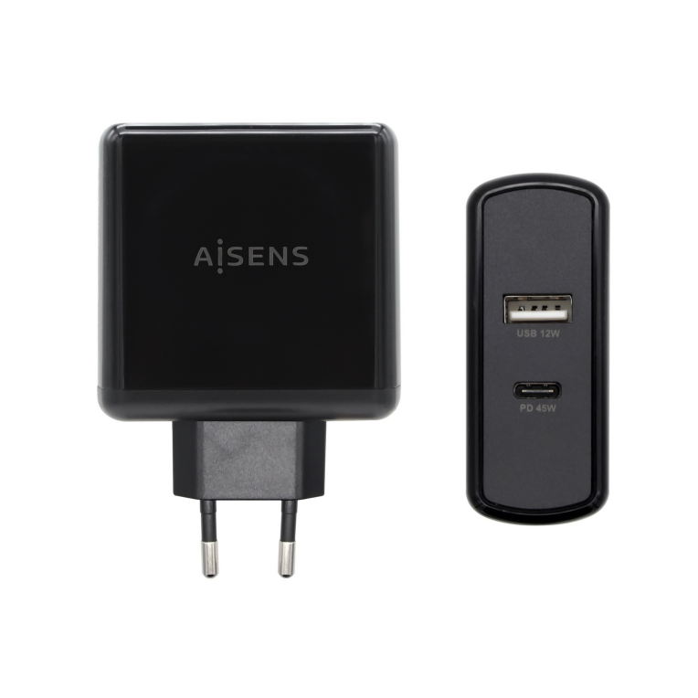 CARGADOR 57W AISENS 1xUSB-C PD3.0 45W 1xUSB-A 5V 2.4A 12W NEGRO