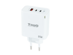 CARGADOR DE PARED TOOQ GAN 2USB-C PD USB-A QC 65W