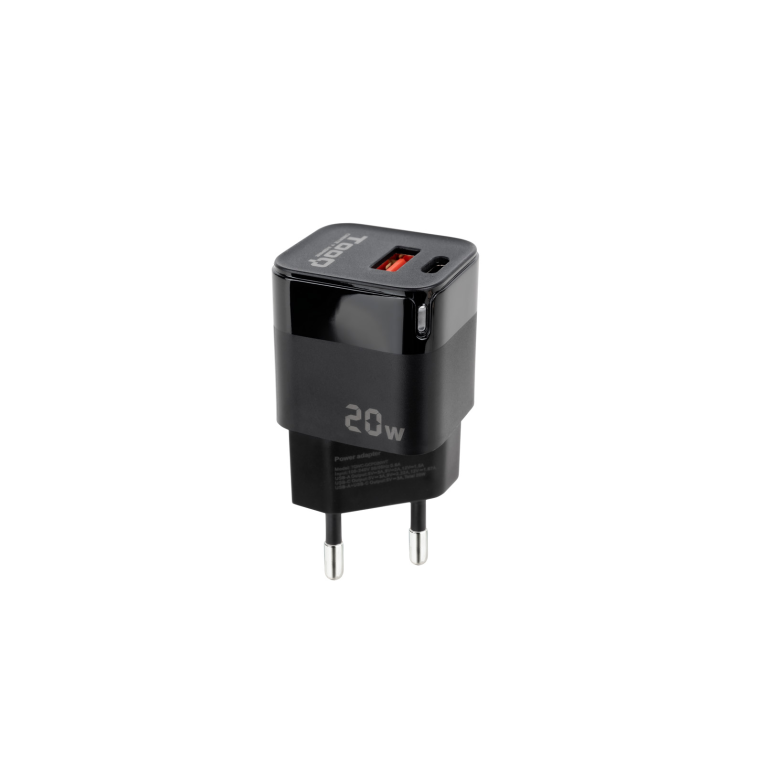 CARGADOR DE PARED TOOQ USB-C/PD + USB-A/QC 20W NEGRO