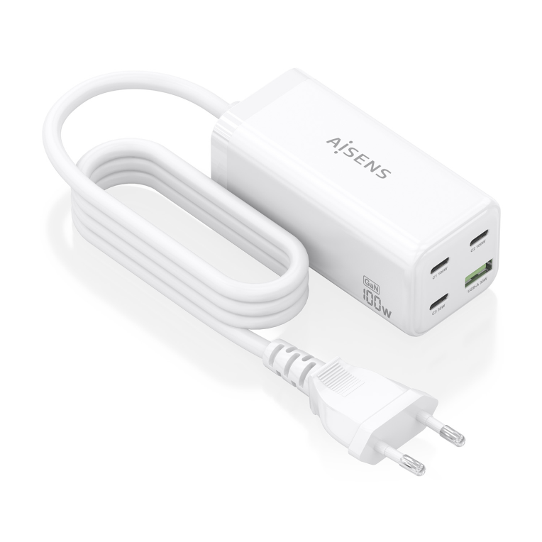 CARGADOR GAN AISENS SOBREMESA 100W 3XUSB-C PD3.0 QC4.0 QC5.0 USB-A QC3.0