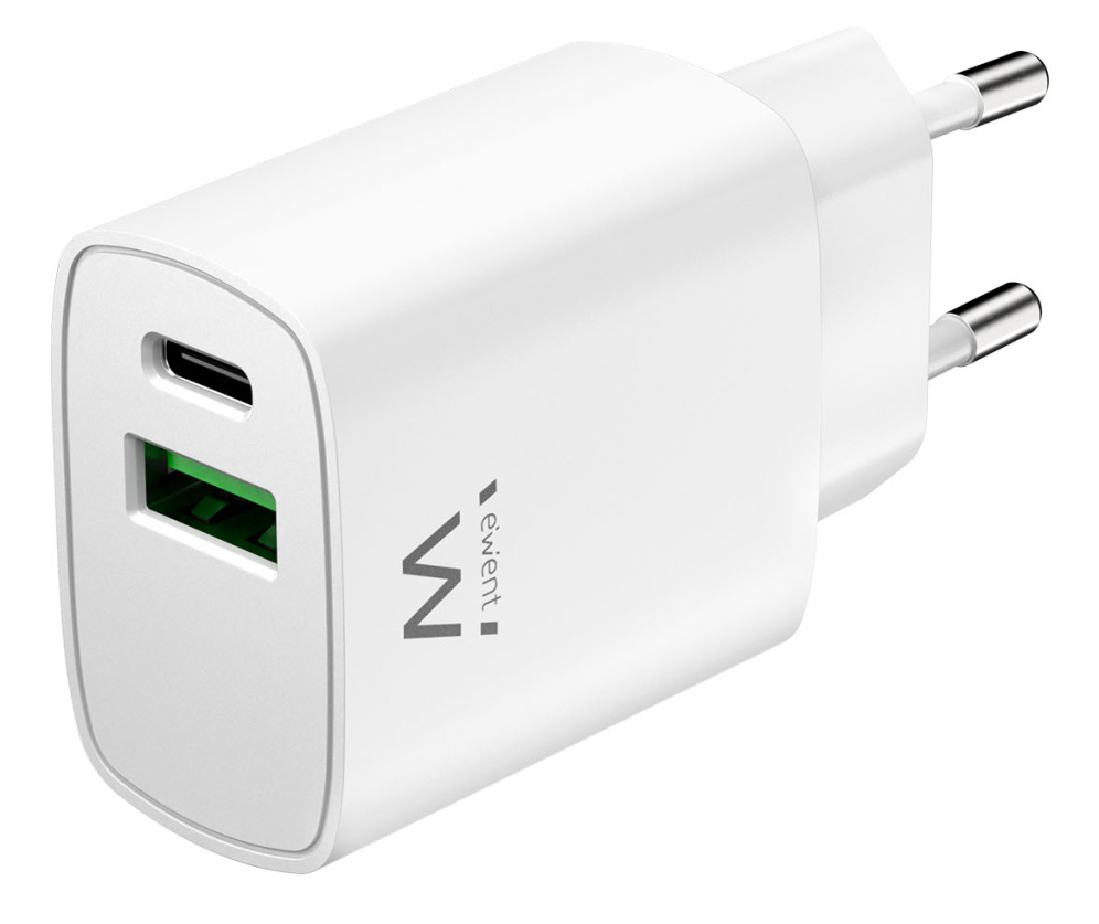CARGADOR MOVIL EWENT CARGA RAPIDA PUERTOS USB-C Y USB-A 20W BLANCO