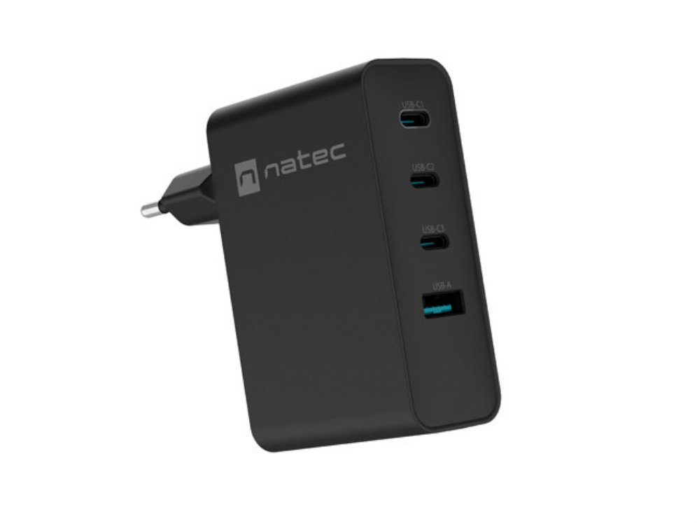 CARGADOR NATEC RIBERA GAN 100W 3XUSB-C + 1XUSB-A PD3.0 QC3.0 NEGRO
