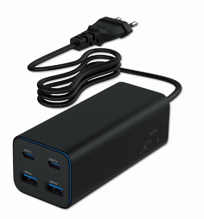 CARGADOR RAPIDO GEMBIRD USB POWERDELIVERY GAN DE 4 PUERTOS 100 W NEGRO