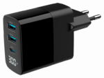 CARGADOR RAPIDO USB GEMBIRD GAN DE 3 PUERTOS Y 30 W, LCD, NEGRO