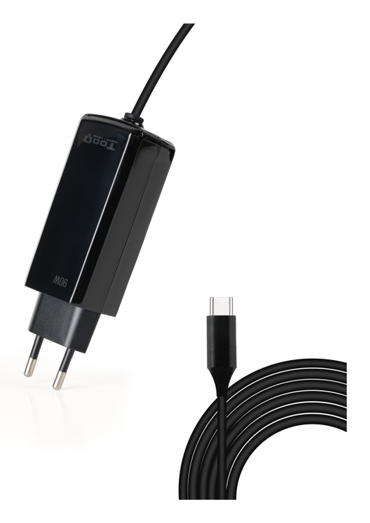 CARGADOR TOOQ PORTATIL GAN USB-C PD 90W CUBICO NEGRO