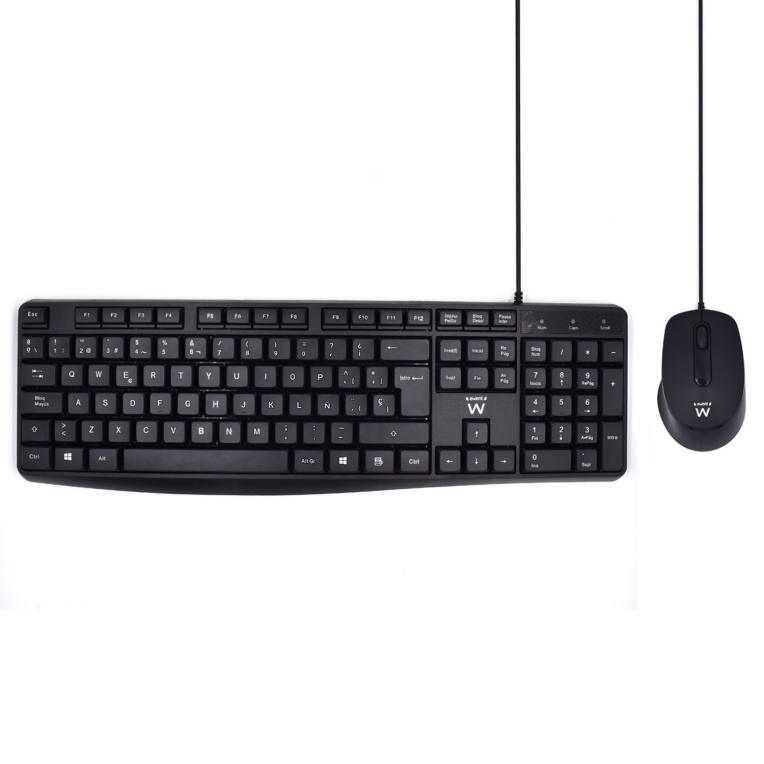 COMBO TECLADO RATON EWENT ESPAÑOL ESCRITURA SILENCIOSA USB NEGRO