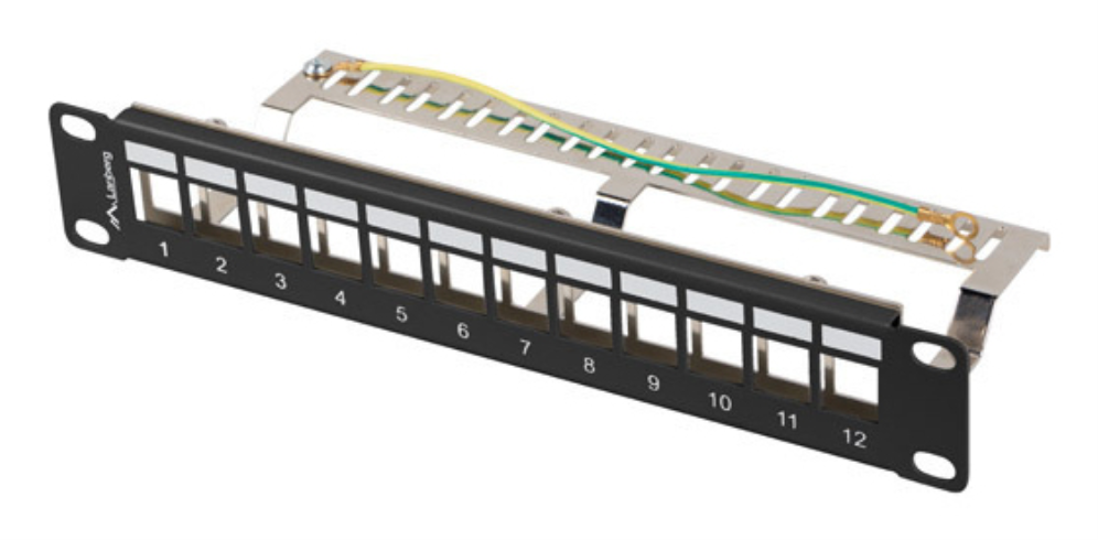 PATCH PANEL LANBERG 12 PUERTOS 1U RACK 10 FTP PARA MODULOS KEYSTONE NEGRO