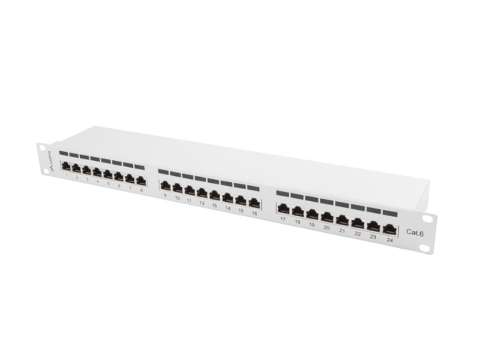 PATCH PANEL LANBERG 24 PUERTOS 1U 19" CAT.6 FTP GRIS