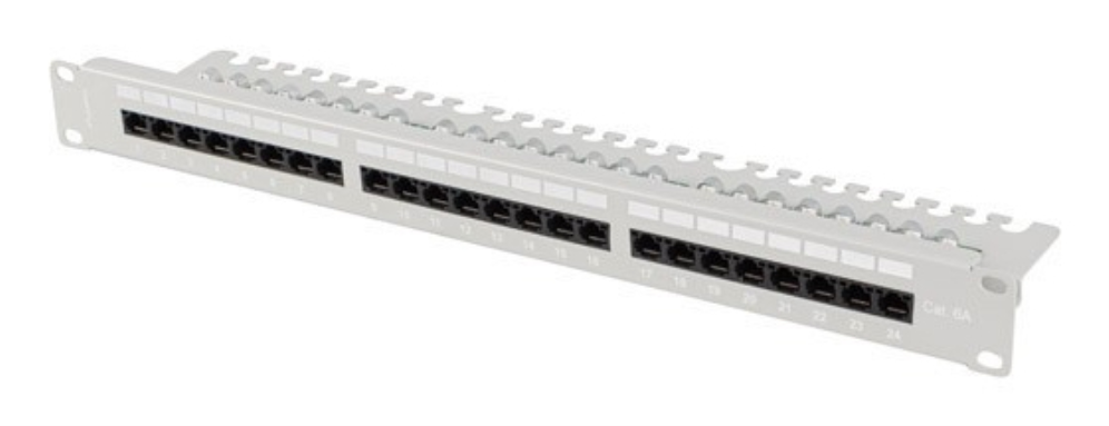PATCH PANEL LANBERG 24 PUERTOS 1U 19" CAT.6A UTP CON ORGANIZADOR CABLES GRIS