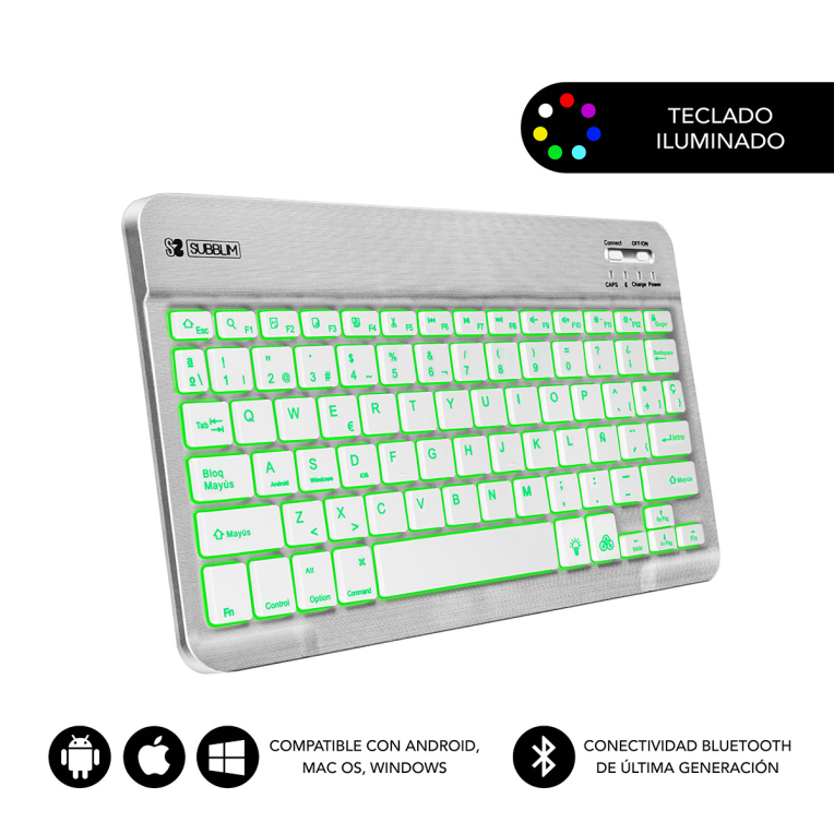 TECLADO SUBBLIM SMART BACKLIT BLUETOOTH RETROILUMINDO SILVER