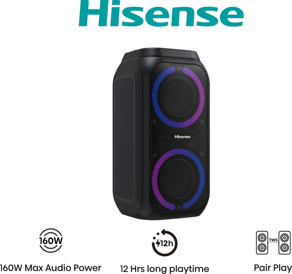 ALTAVOZ PORTATIL HISENSE PARTY ROCKER 160 2.0 160W BT USB NEGRO