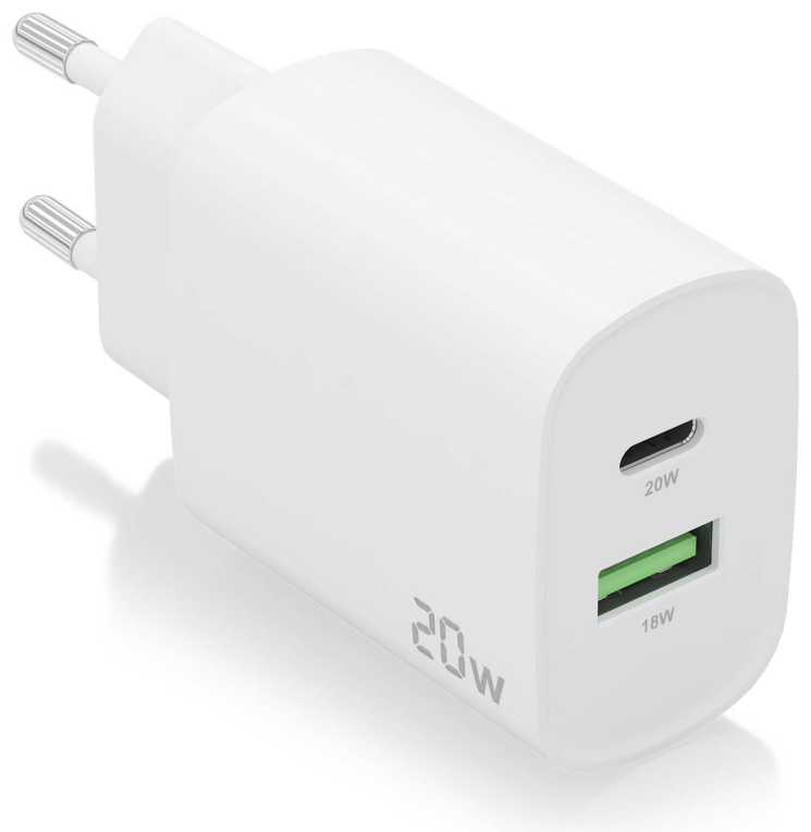 CARGADOR AISENS 20W 1XUSB-C PD3.0 1XUSB-A QC3.0 BLANCO
