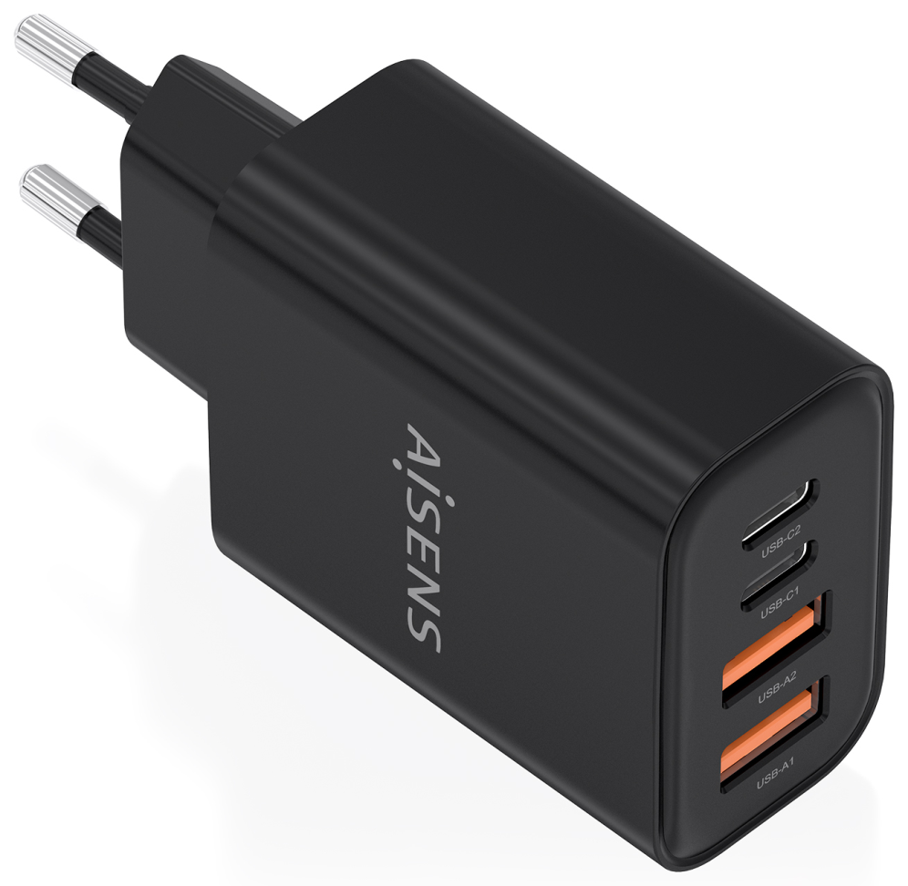 CARGADOR AISENS GaN 32W 2xUSB-C PD3.0, 2xUSB-A NEGRO