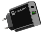 CARGADOR NATEC RIBERA 20W 1XUSB-A + 1XUSB-C PD3.0 QC3.0 NEGRO