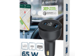 CARGADOR RAPIDO PARA COCHE GEMBIRD USB DE 2 PUERTOS, TIPO C PD, LCD, 65 W,NEGRO