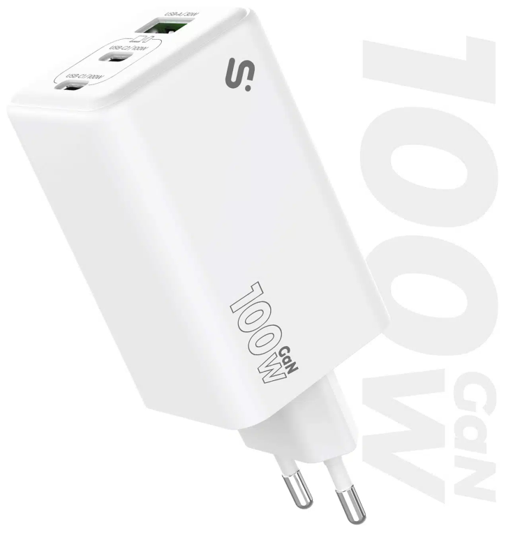 CARGADOR SUBBLIM GAN 100W USB-C 3 PUERTOS 2X USB-C + 1X USB-A BLANCO