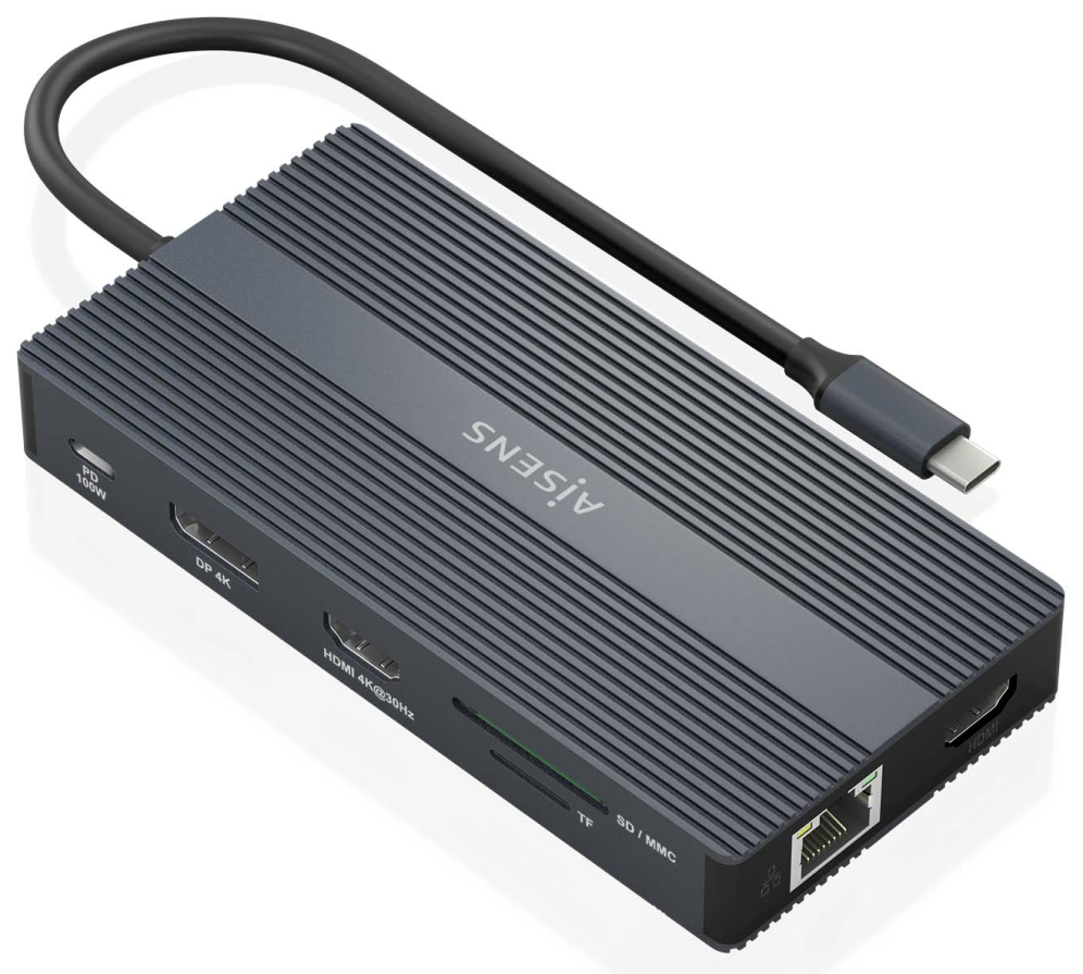 DOCK AISENS 12 EN 1 USB-C A 2xHDMI DP RJ45 4xUSB-A USB-C USB-C PD 20CM