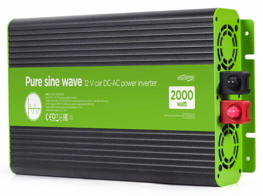 INVERSOR CORRIENTE DC-AC GEMBIRD COCHE DE ONDA SINUSOIDAL PURA DE 12 V 2000 W