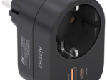REGLETA PARED AISENS 1 TOMA USB-C 20W PD3.0 USB-A 20W QC3.0 NEGRO
